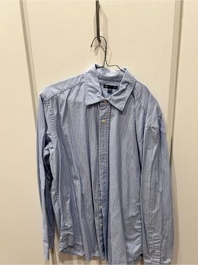 GAP Light Blue & White Striped Long-Sleeve Dress Shirt